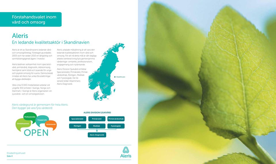 Den bygger på vara fyra värdeord: Aleris Division Sjukvård Specialistvård