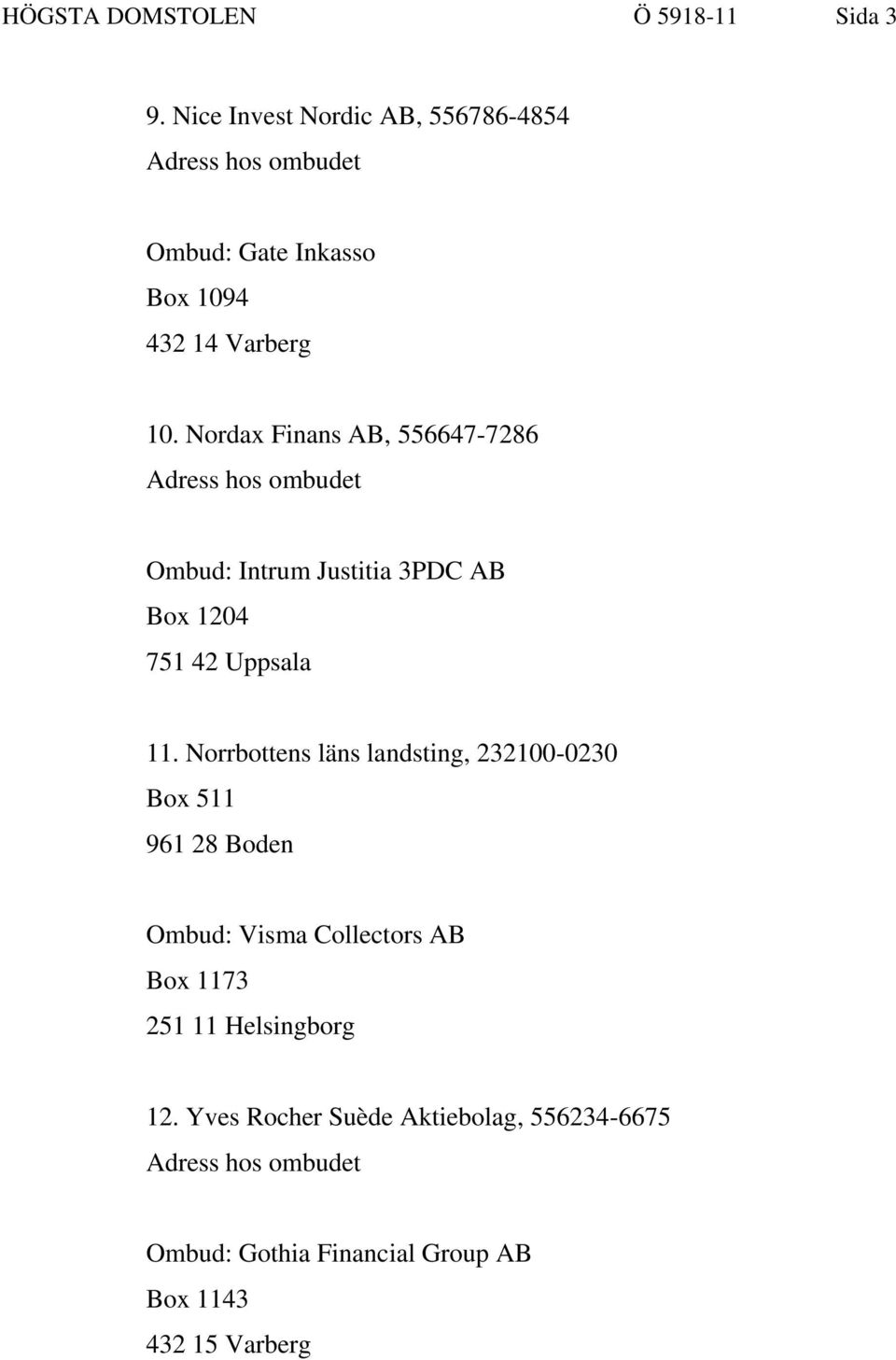 Nordax Finans AB, 556647-7286 Ombud: Intrum Justitia 3PDC AB Box 1204 751 42 Uppsala 11.