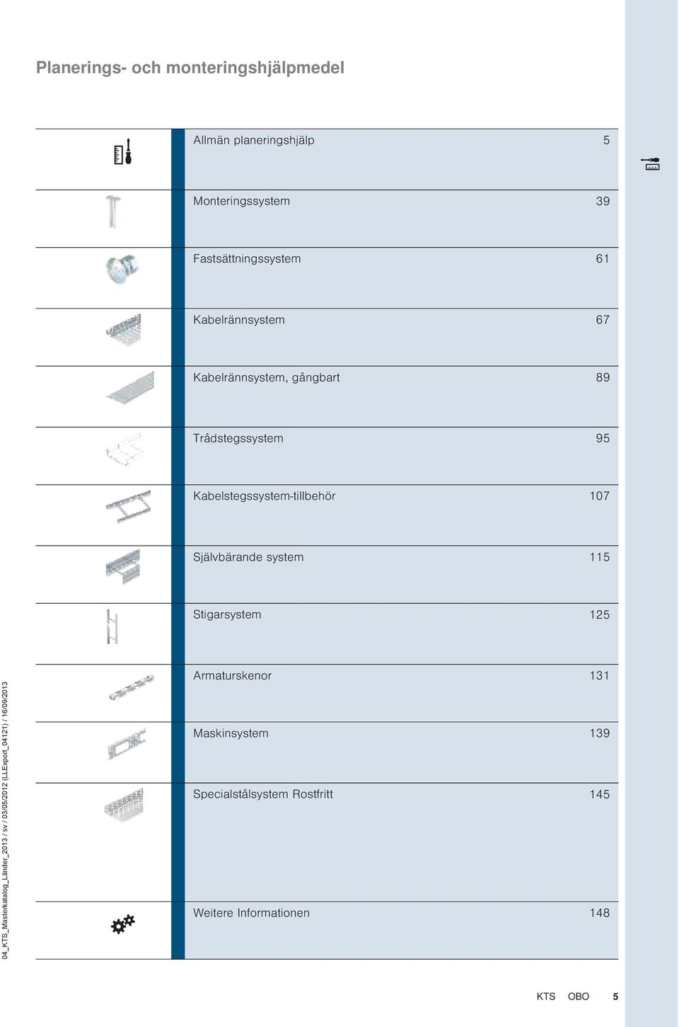 Självbärande system 115 Stigarsystem 125 Armaturskenor 131 04_TS_Masterkatalog_Länder_2013 / sv /