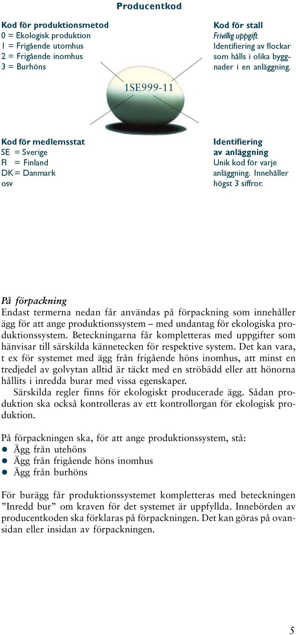 På förpackning Endast termerna nedan får användas på förpackning som innehåller ägg för att ange produktionssystem med undantag för ekologiska produktionssystem.