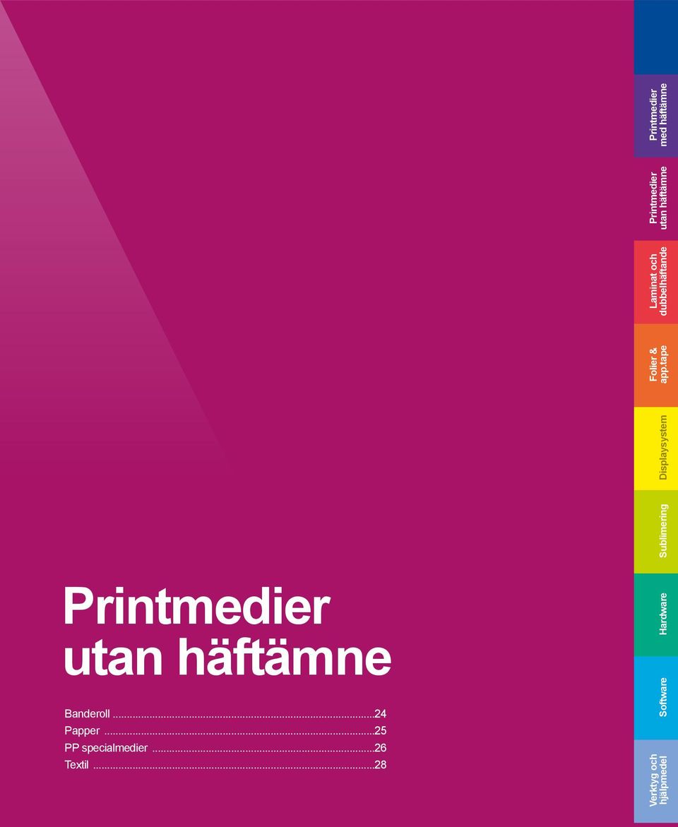 Printmedier utan häftämne Banderoll...24 Papper...25 PP specialmedier...26 Textil.