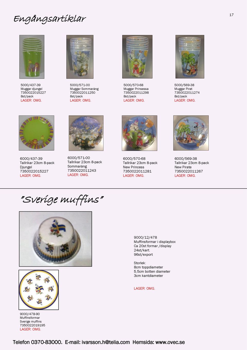 7350022011243 6000/570-68 Tallrikar 23cm 8-pack New Princess 7350022011281 6000/569-38 Tallrikar 23cm 8-pack New Pirate 7350022011267 Sverige muffins 9000/12/478