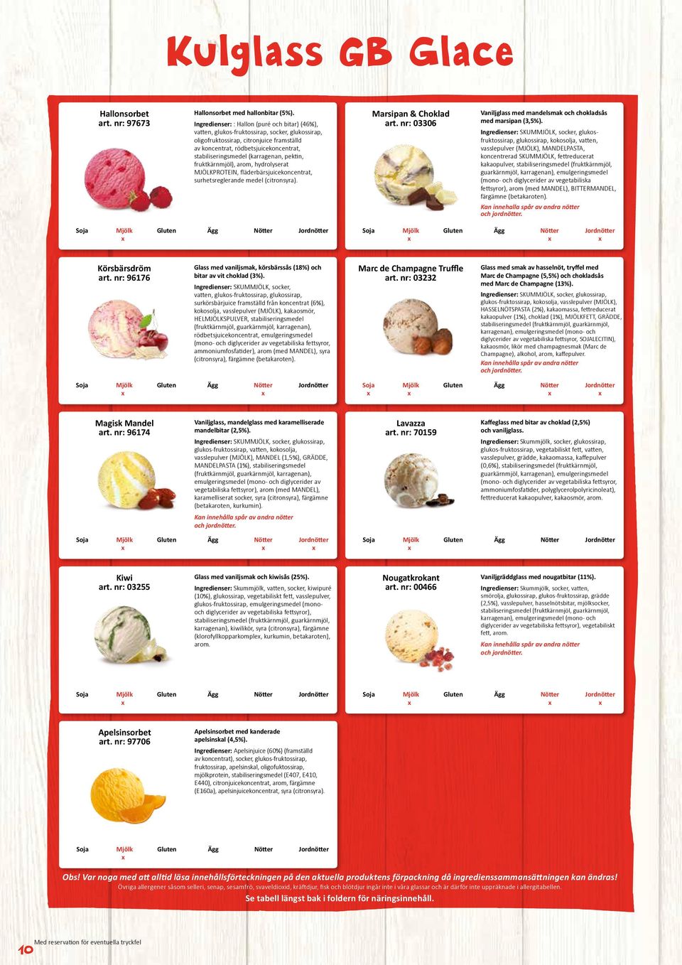 (karragenan, pektin, fruktkärnmjöl), arom, hydrolyserat MJÖLKPROTEIN, fläderbärsjuicekoncentrat, surhetsreglerande medel (citronsyra). Marsipan & Choklad art.