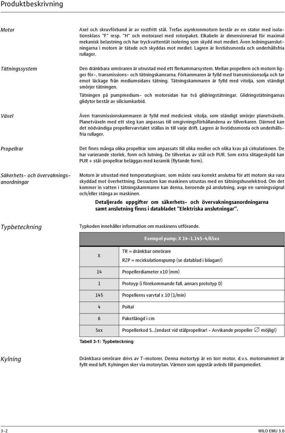 Elkabeln är dimensionerad för maximal mekanisk belastning och har tryckvattentät isolering som skydd mot mediet. Även ledningsanslutningarna i motorn är tätade och skyddas mot mediet.