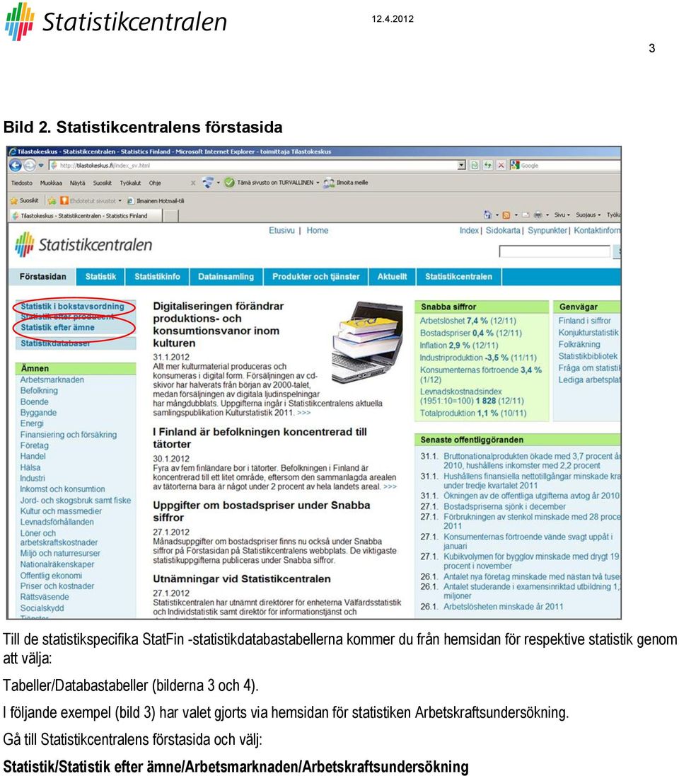 hemsidan för respektive statistik genom att välja: Tabeller/Databastabeller (bilderna 3 och 4).