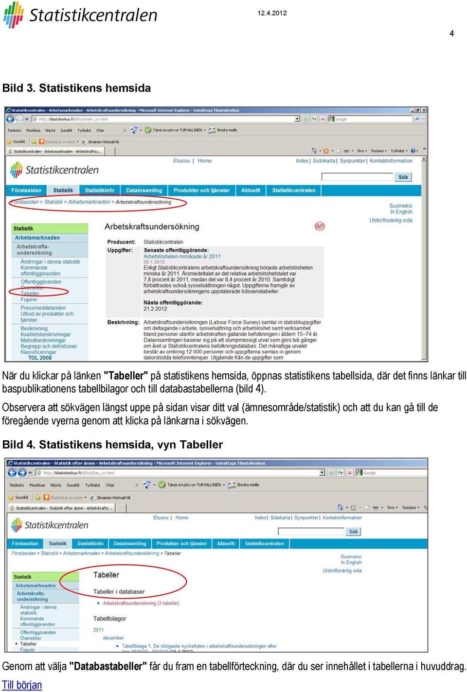 baspublikationens tabellbilagor och till databastabellerna (bild 4).