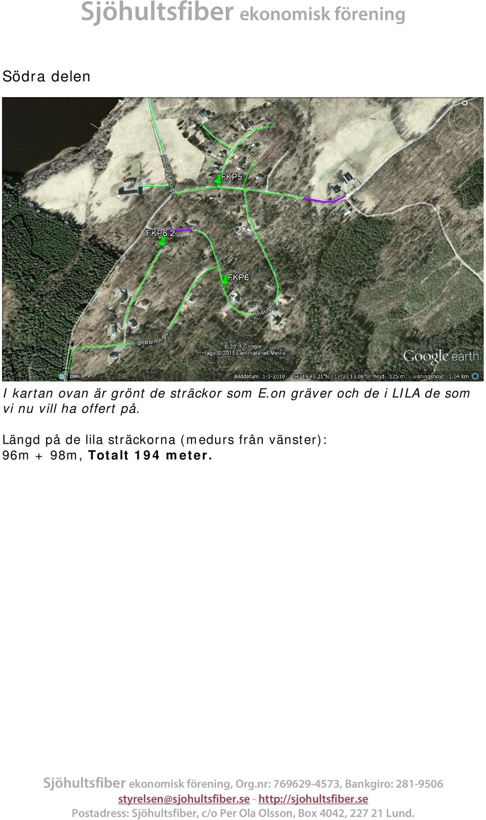 Längd på de lila sträckorna medurs från vänster): 96m + 98m,