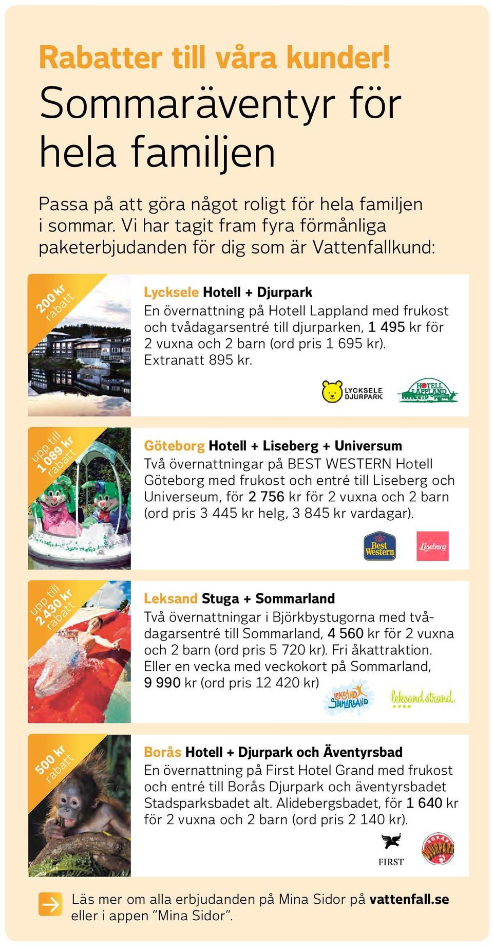 parken, 1 495 kr för 2 vuxna och 2 barn (ord pris 1 695 kr). Extranatt 895 kr.