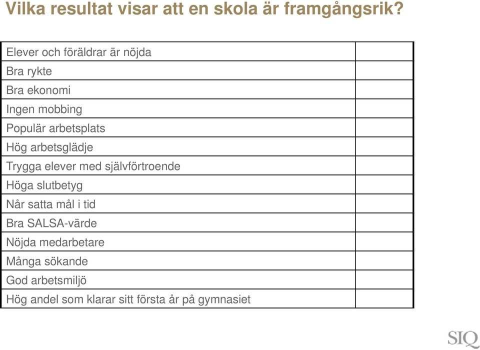 arbetsplats Hög arbetsglädje Trygga elever med självförtroende Höga slutbetyg Når