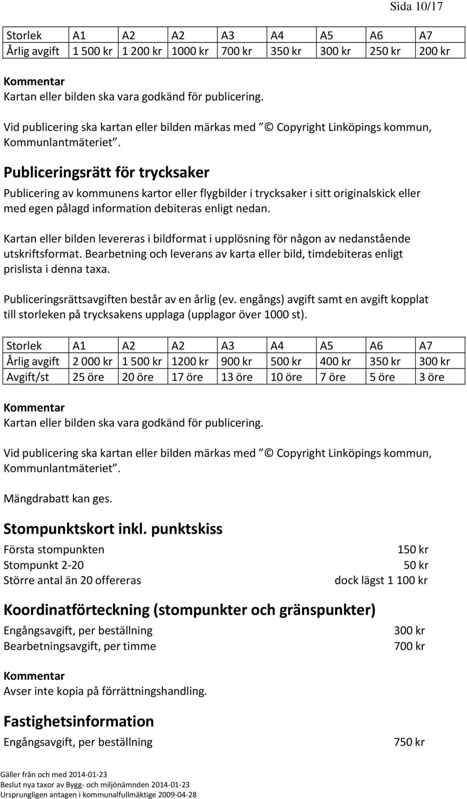 Publiceringsrätt för trycksaker Publicering av kommunens kartor eller flygbilder i trycksaker i sitt originalskick eller med egen pålagd information debiteras enligt nedan.