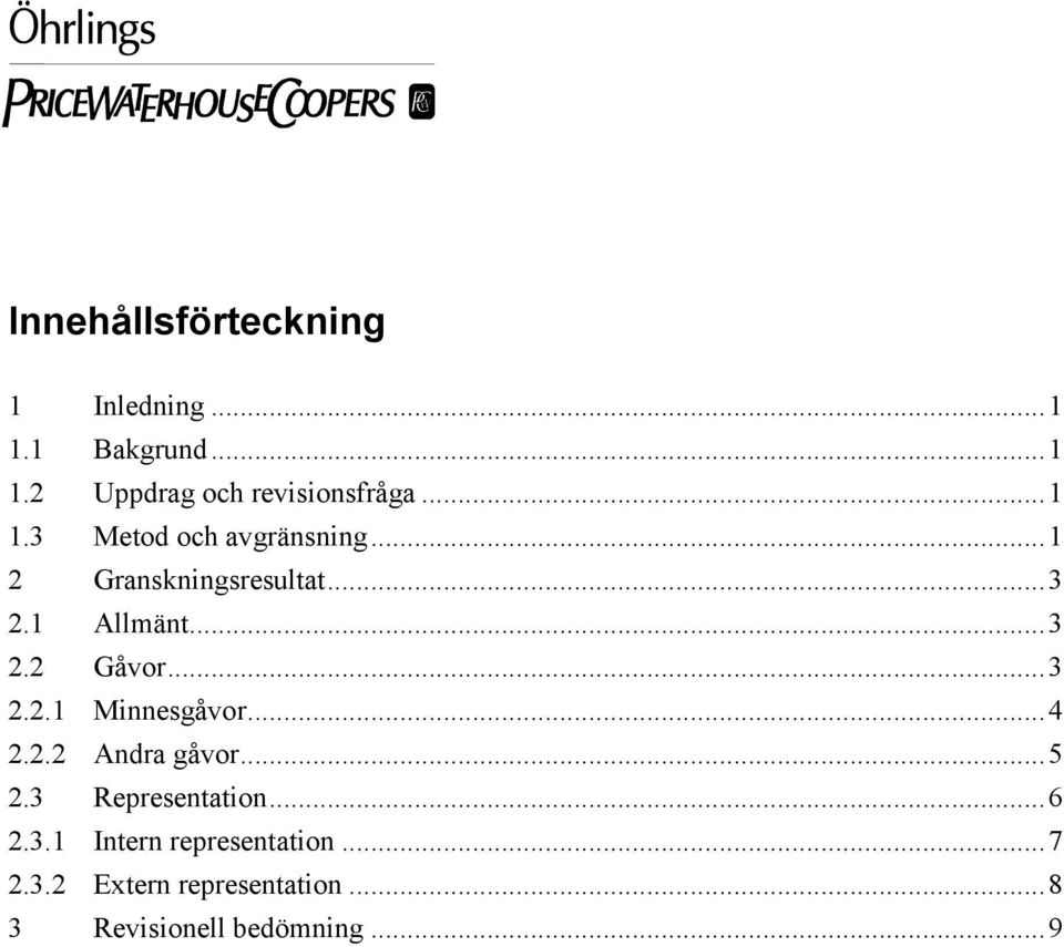 ..3 2.2.1 Minnesgåvor...4 2.2.2 Andra gåvor...5 2.3 Representation...6 2.3.1 Intern representation.