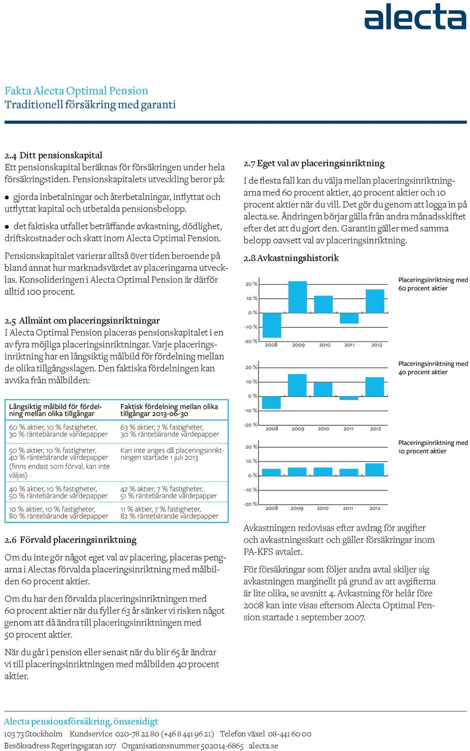 det faktiska utfallet beträffande avkastning, dödlighet, driftskostnader och skatt inom Alecta Optimal Pension.