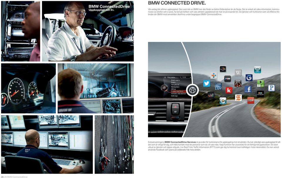 De tjänster och funktioner som så effektivt förbinder din BMW med omvärlden återfinns under begreppet BMW ConnectedDrive.
