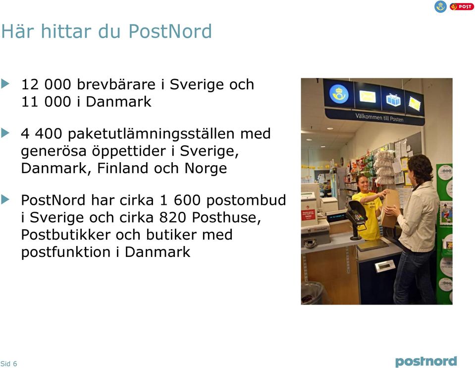 Finland och Norge PostNord har cirka 1 600 postombud i Sverige och cirka