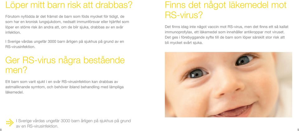drabbas av en svår infektion. I Sverige vårdas ungefär 3000 barn årligen på sjukhus på grund av en RS-virusinfektion. Finns det något läkemedel mot RS-virus?