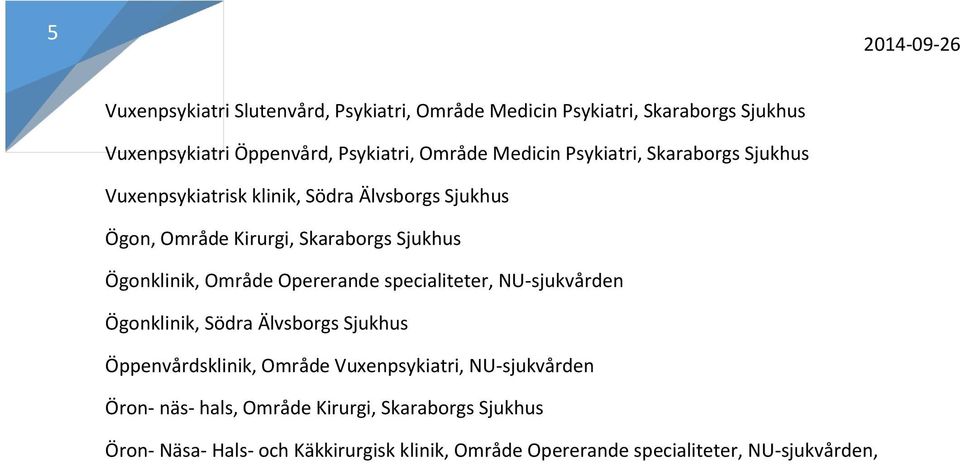 Område Opererande specialiteter, NU-sjukvården Ögonklinik, Södra Älvsborgs Sjukhus Öppenvårdsklinik, Område Vuxenpsykiatri, NU-sjukvården