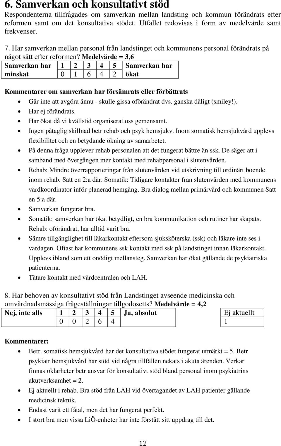 Medelvärde = 3,6 Samverkan har 1 2 3 4 5 Samverkan har minskat 0 1 6 4 2 ökat Kommentarer om samverkan har försämrats eller förbättrats Går inte att avgöra ännu - skulle gissa oförändrat dvs.