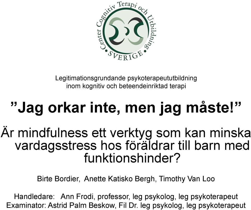 Är mindfulness ett verktyg som kan minska vardagsstress hos föräldrar till barn med funktionshinder?