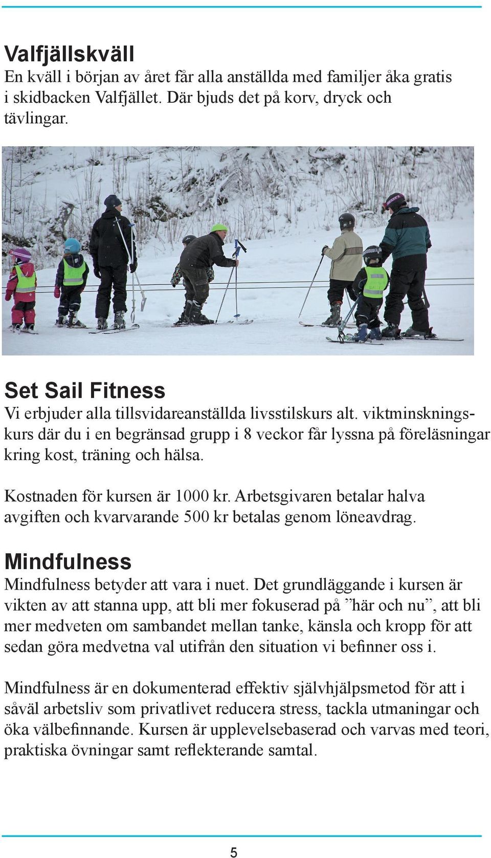 Kostnaden för kursen är 1000 kr. Arbetsgivaren betalar halva avgiften och kvarvarande 500 kr betalas genom löneavdrag. Mindfulness Mindfulness betyder att vara i nuet.