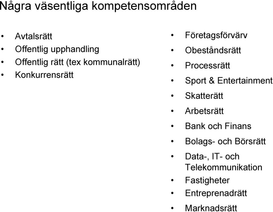 Processrätt Sport & Entertainment Skatterätt Arbetsrätt Bank och Finans