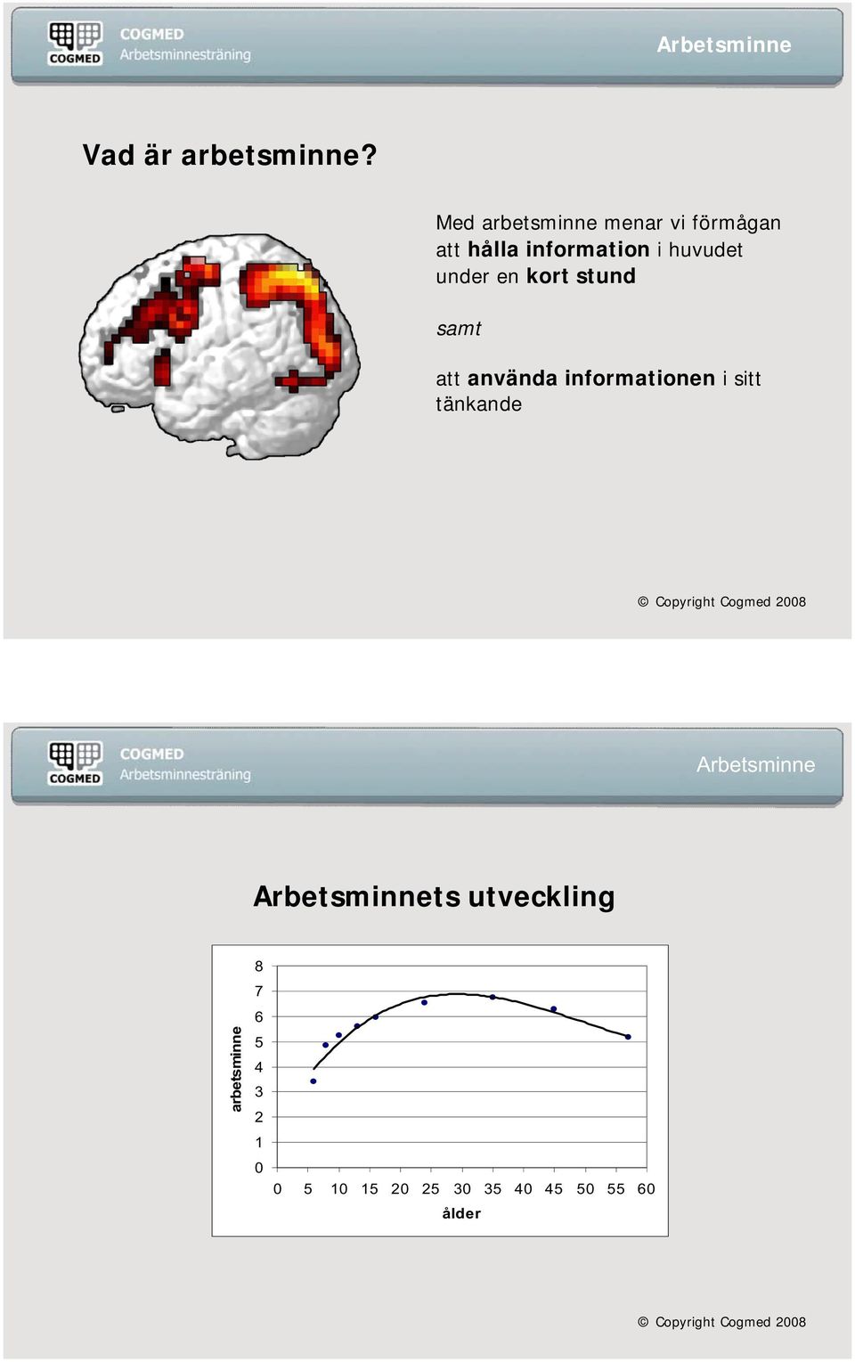 under en kort stund samt att använda informationen i sitt tänkande