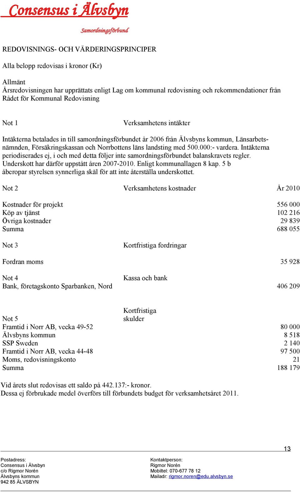 Intäkterna periodiserades ej, i och med detta följer inte samordningsförbundet balanskravets regler. Underskott har därför uppstått åren 2007-2010. Enligt kommunallagen 8 kap.