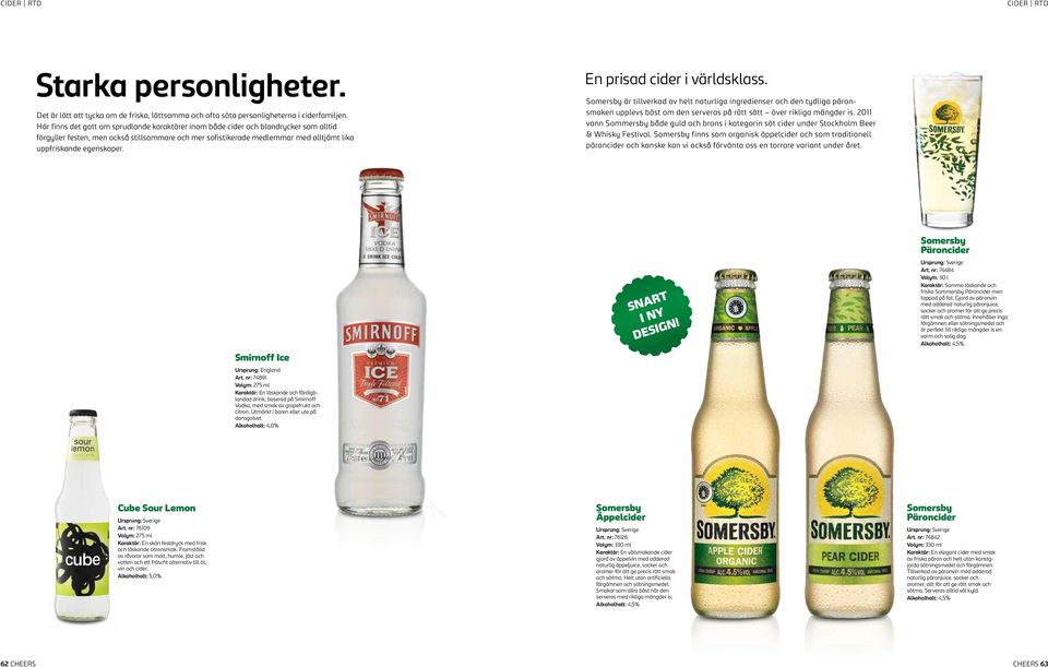 egenskaper. En prisad cider i världsklass. Somersby är tillverkad av helt naturliga ingredienser och den tydliga päronsmaken upplevs bäst om den serveras på rätt sätt över rikliga mängder is.