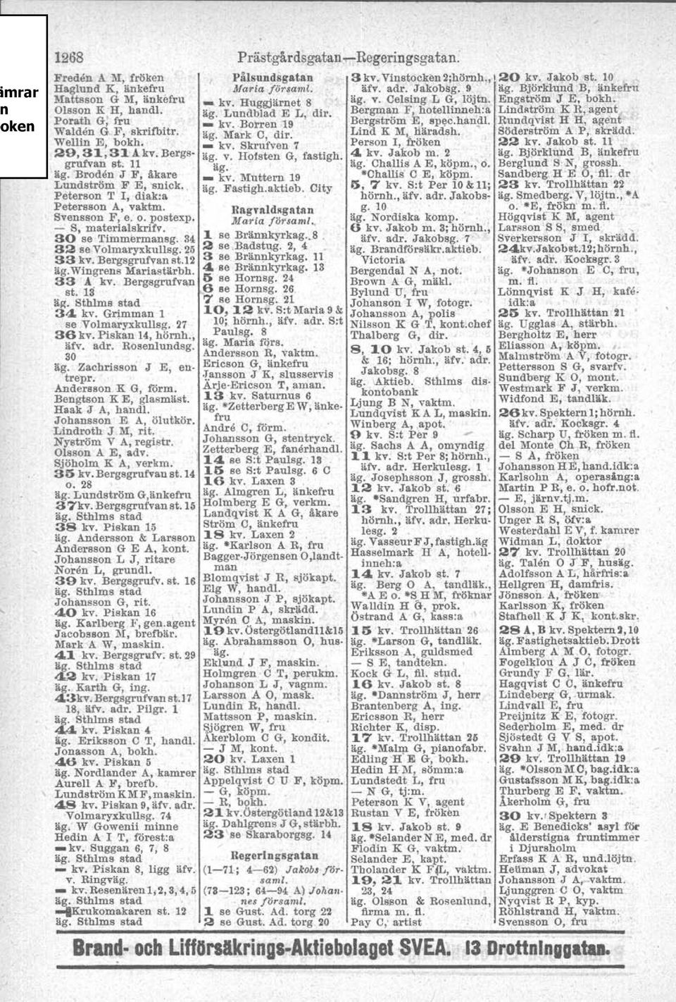 Bergm,,:,:,F, hotellmneh:a Ltndatröm,K R,,agent, Porath G; fru', " _ kv.borren 19 Bergstrom 'E, speo.hanjll. Rundqviat H H, agent Walden G F, skrifbitr. äg.,mark c, dir: Lind K M, ~äradsh.
