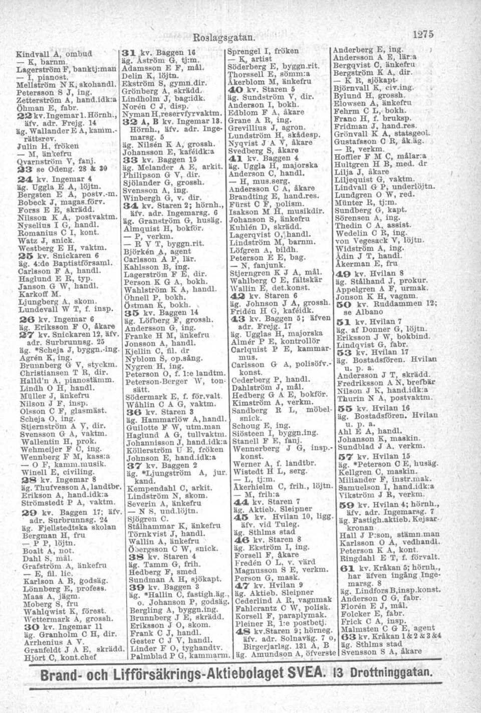 adr. Frejg. U 32.4.,B kv. Ingemar 13. äg. WallanderE A, kanim. Hörnh., äfv. adr. Ingerättsrev. marsg. 5 lulin H, fröken äg. Nilsen K A: grossh.. _ M, änkefru Johansson E, "kafeidk:a.