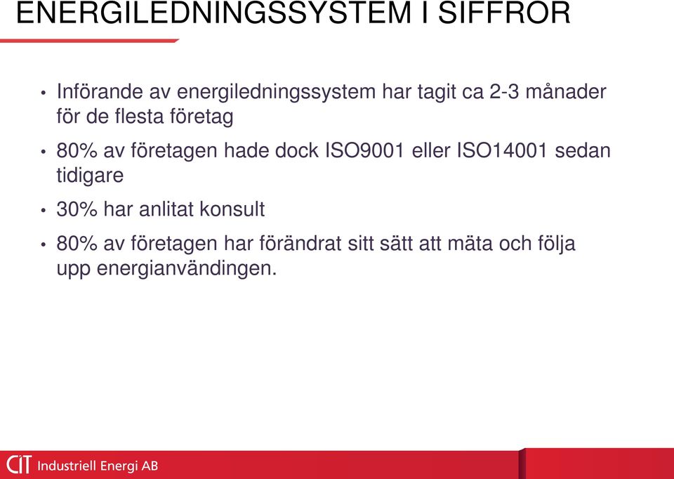 ISO9001 eller ISO14001 sedan tidigare 30% har anlitat konsult 80% av