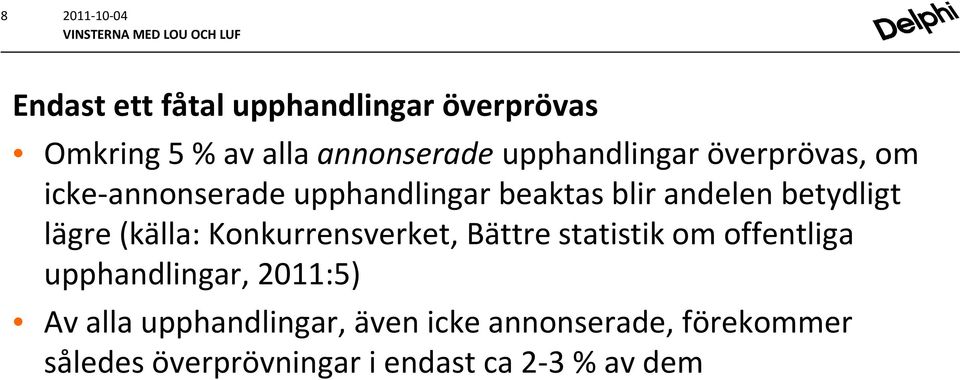 (källa: Konkurrensverket, Bättre statistik om offentliga upphandlingar, 2011:5) Av alla
