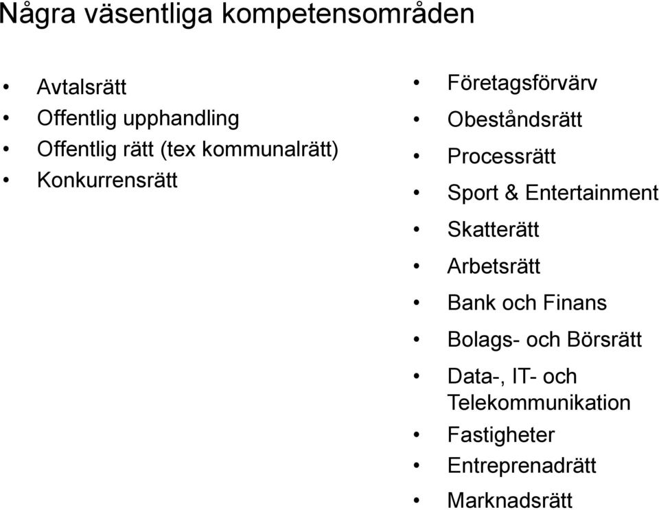 Processrätt Sport & Entertainment Skatterätt Arbetsrätt Bank och Finans