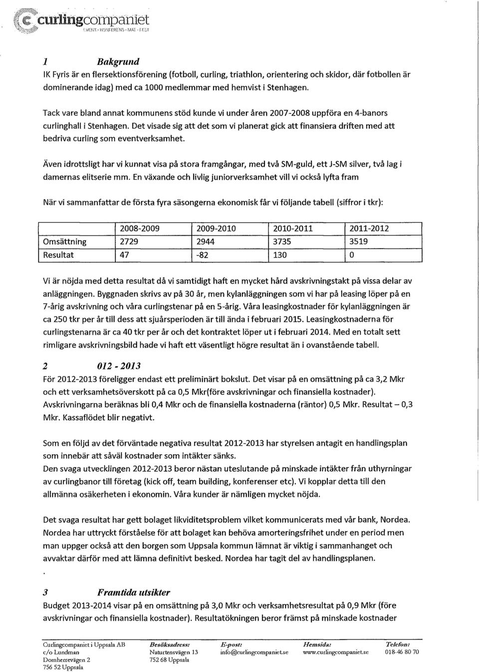 Det visade sig att det som vi planerat gick att finansiera driften med att bedriva curling som eventverksamhet.