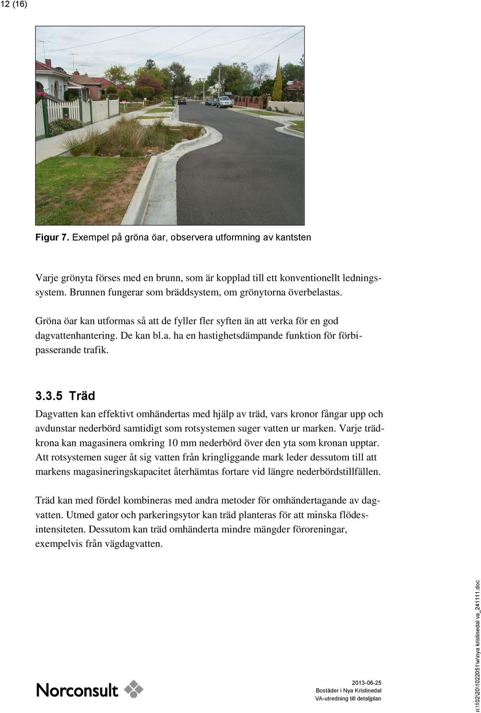 3.3.5 Träd Dagvatten kan effektivt omhändertas med hjälp av träd, vars kronor fångar upp och avdunstar nederbörd samtidigt som rotsystemen suger vatten ur marken.