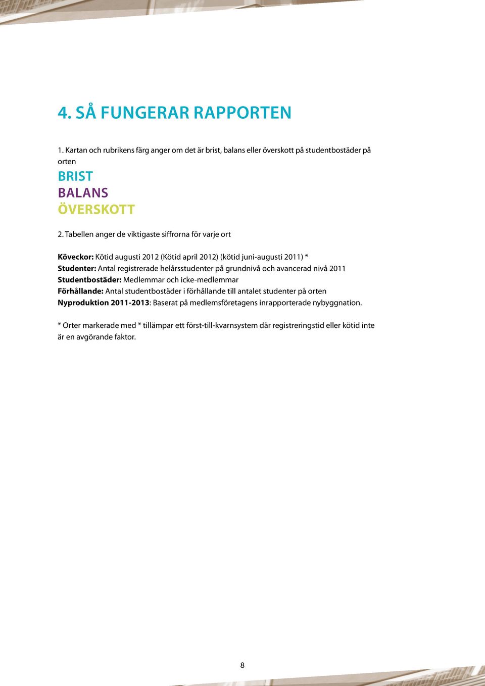 på grundnivå och avancerad nivå 2011 Studentbostäder: Medlemmar och icke-medlemmar Förhållande: Antal studentbostäder i förhållande till antalet studenter på orten