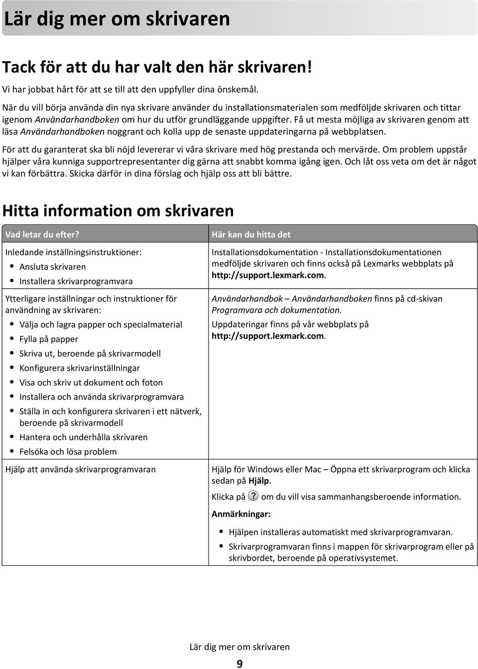 Få ut mesta möjliga av skrivaren genom att läsa Användarhandboken noggrant och kolla upp de senaste uppdateringarna på webbplatsen.