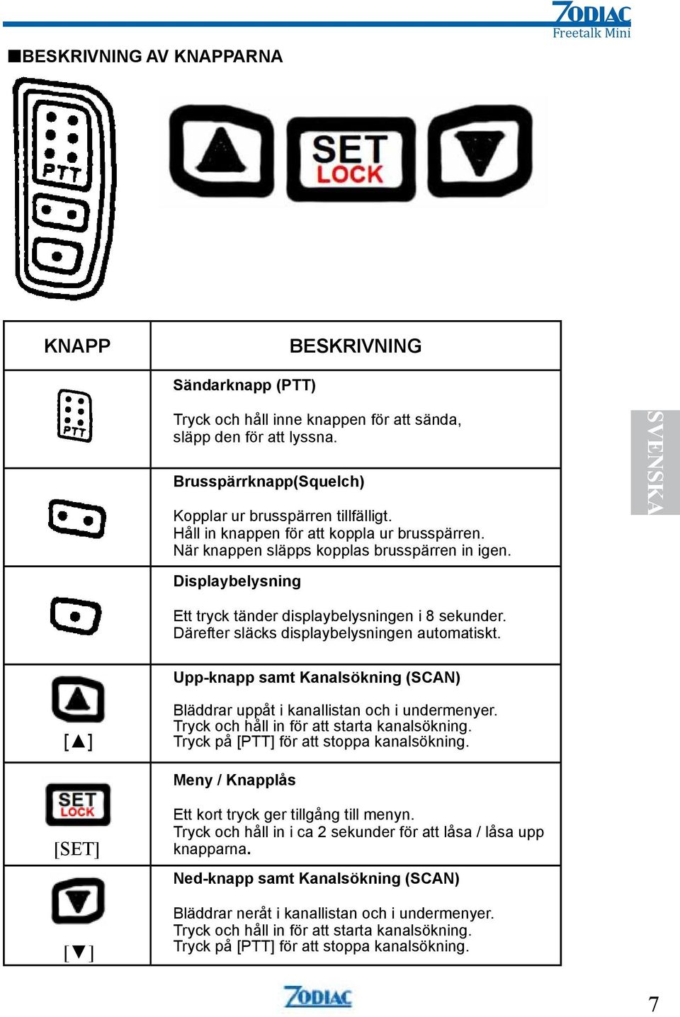 SVENSKA Displaybelysning Ett tryck tänder displaybelysningen i 8 sekunder. Därefter släcks displaybelysningen automatiskt.