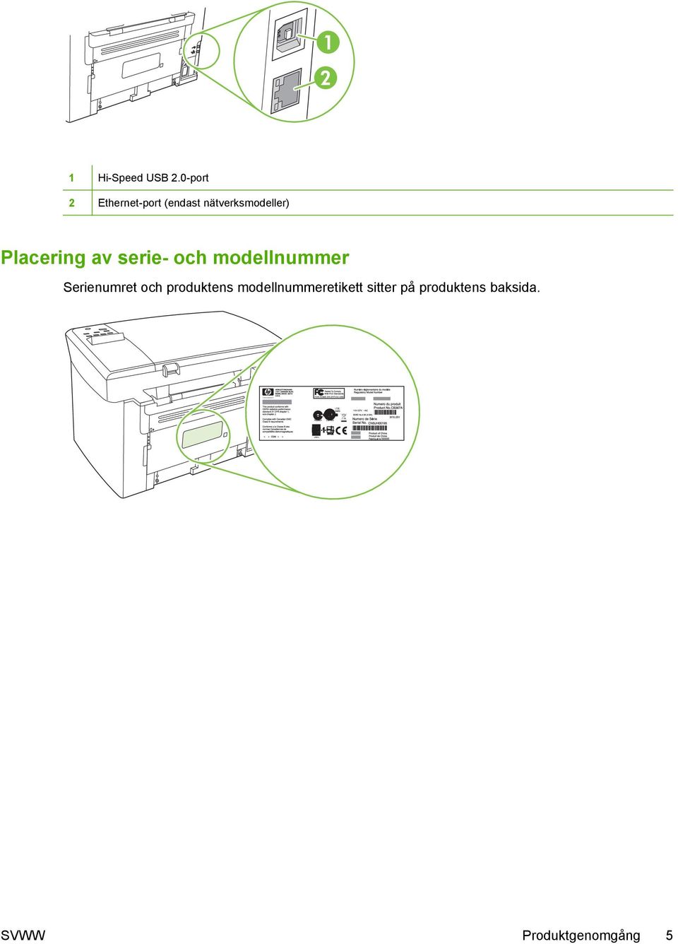Placering av serie- och modellnummer Serienumret