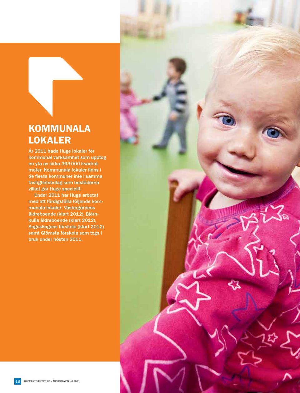 Under 2011 har Huge arbetat med att färdigställa följande kommunala lokaler: Västergårdens äldreboende (klart 2012), Björnkulla