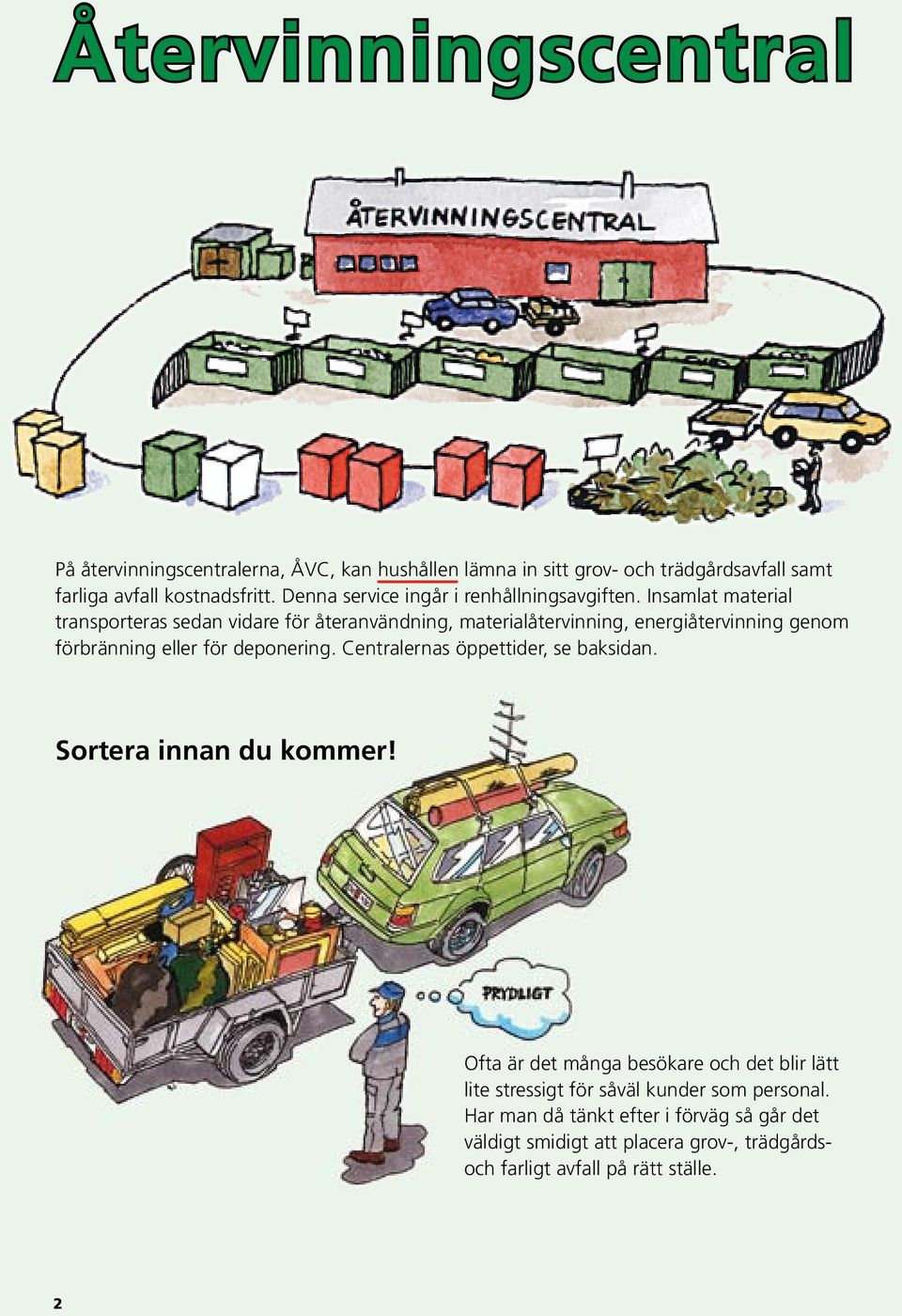 Insamlat material transporteras sedan vidare för återanvändning, materialåtervinning, energiåtervinning genom förbränning eller för deponering.