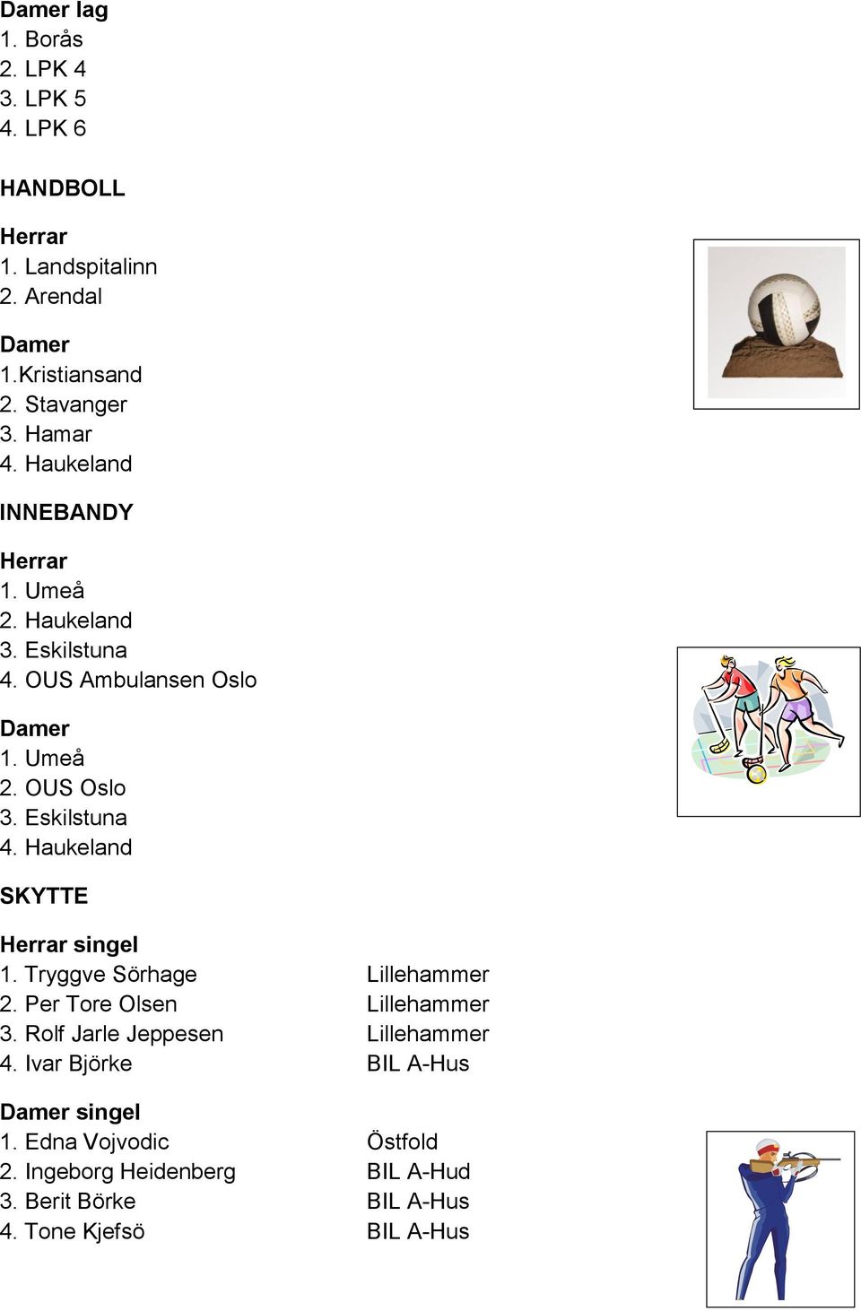 Eskilstuna SKYTTE singel 1. Tryggve Sörhage Lillehammer 2. Per Tore Olsen Lillehammer 3.