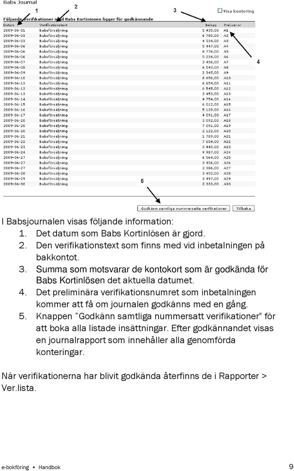 Det preliminära verifikationsnumret som inbetalningen kommer att få om journalen godkänns med en gång. 5.