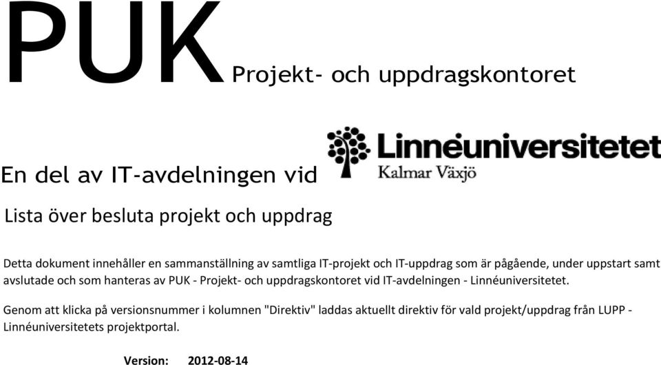 hanteras av PUK - Projekt- och uppdragskontoret vid IT-avdelningen - Linnéuniversitetet.