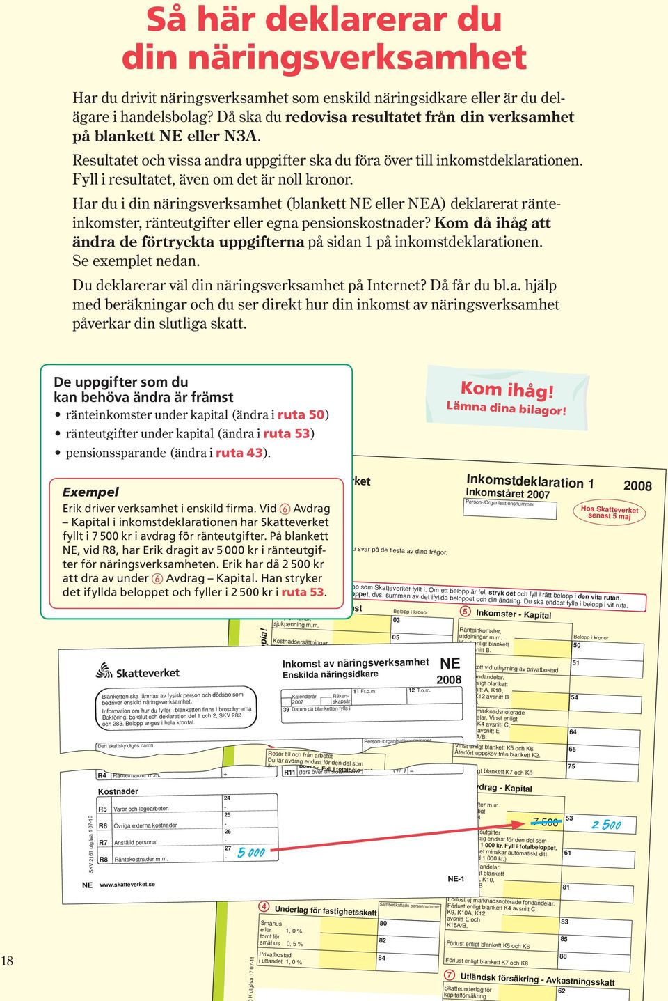 Fyll i resultatet, även om det är noll kronor. Har du i din näringsverksamhet (blankett NE eller NEA) deklarerat ränteinkomster, ränteutgifter eller egna pensionskostnader?