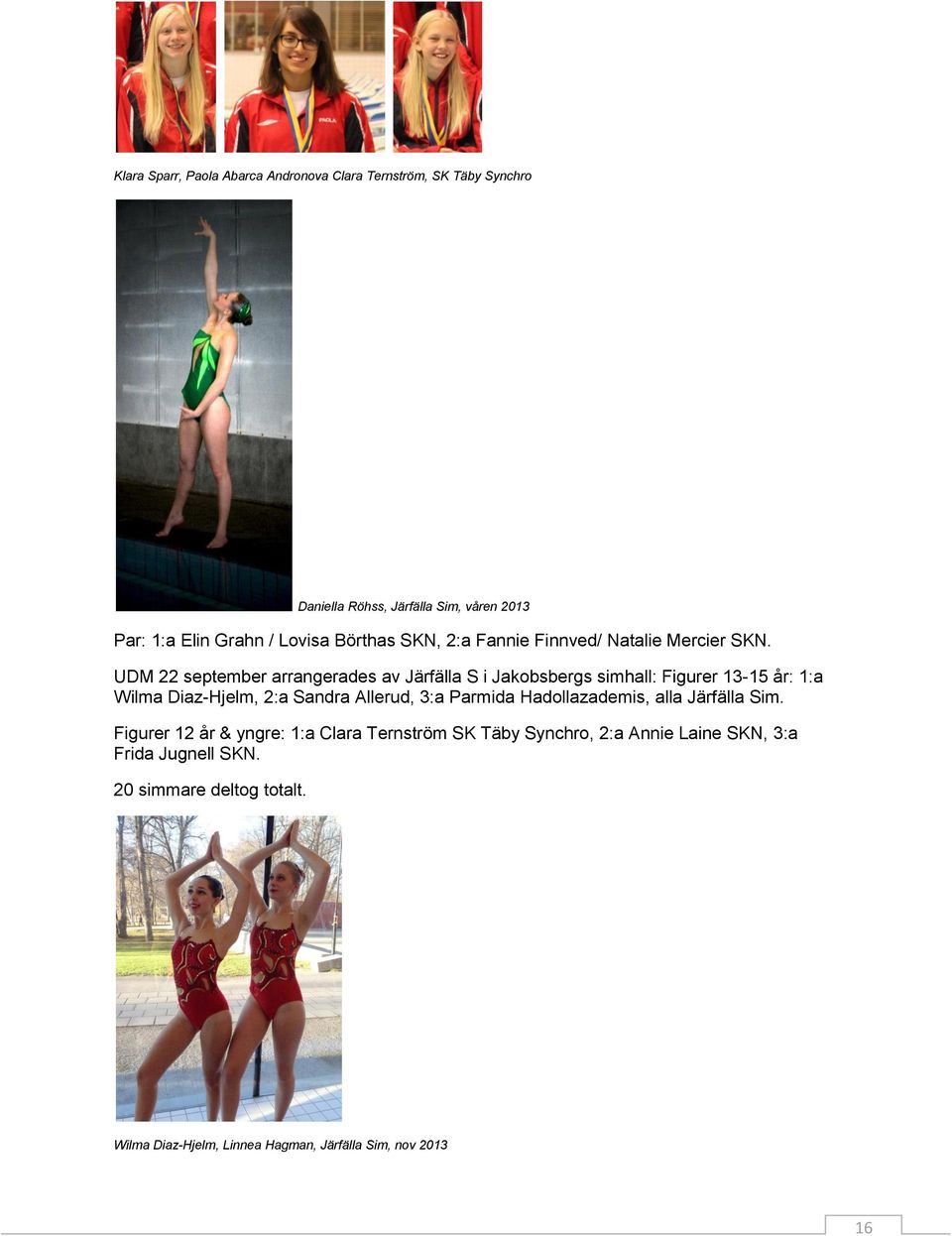UDM 22 september arrangerades av Järfälla S i Jakobsbergs simhall: Figurer 3-5 år: :a Wilma Diaz-Hjelm, 2:a Sandra Allerud, 3:a Parmida
