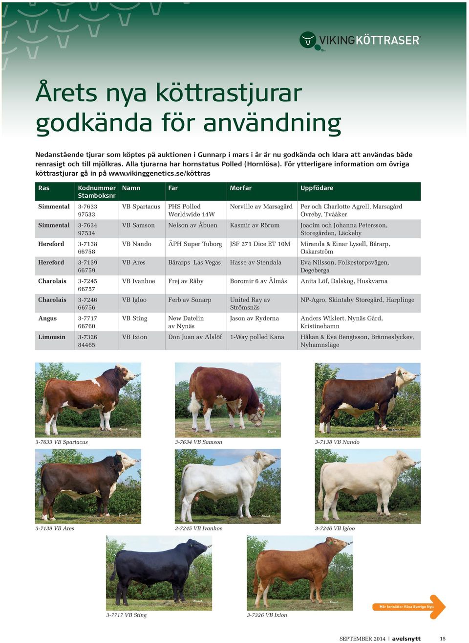 se/köttras Ras Kodnummer Namn Stamboksnr Far Morfar Uppfödare Simmental 3-7633 97533 Vb spartacus phs polled Worldwide 14W Nerville av marsagård per och Charlotte Agrell, marsagård Övreby, tvååker