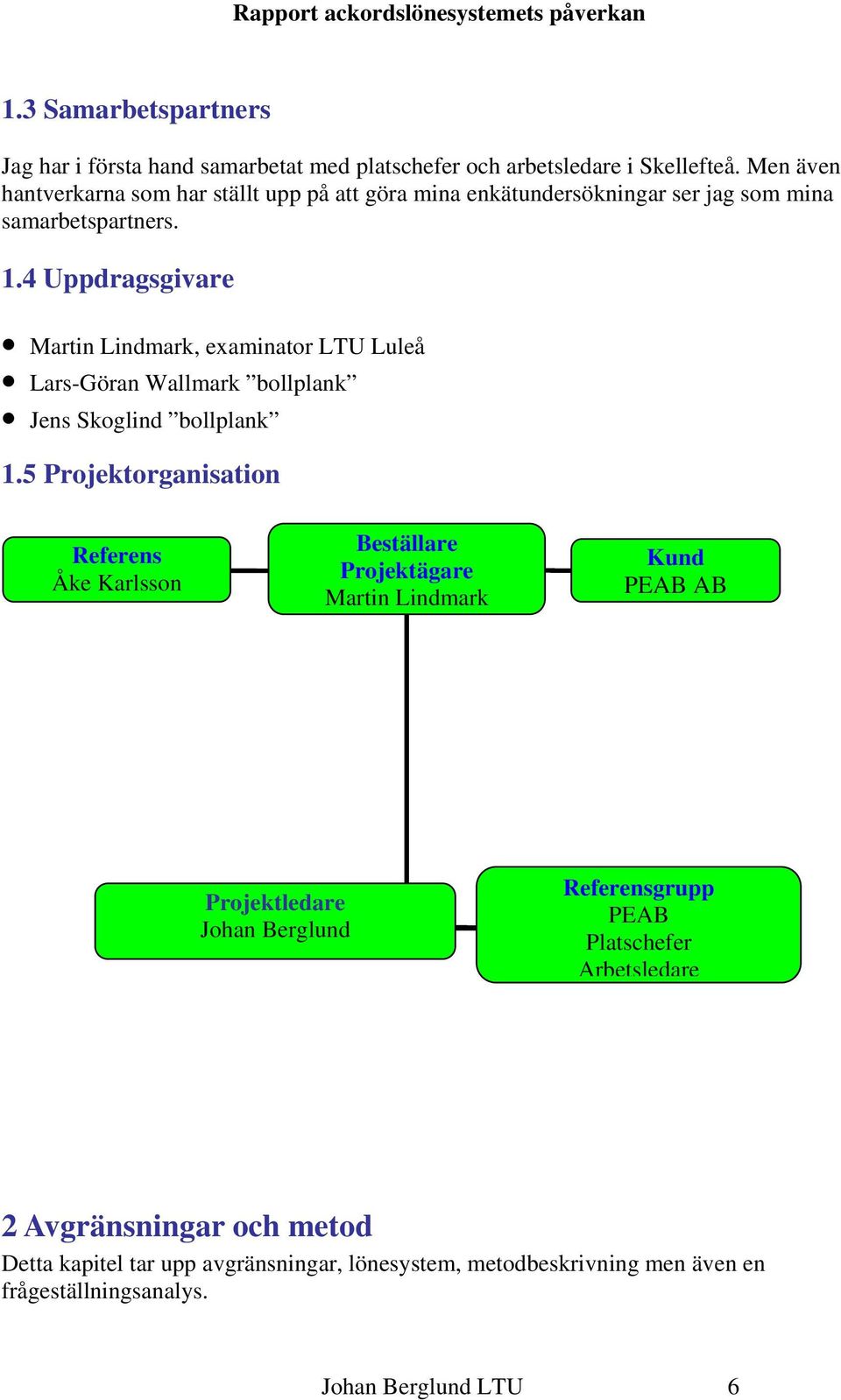 Uppdragsgivare Martin Lindmark, examinator LTU Luleå Lars-Göran Wallmark bollplank Jens Skoglind bollplank 1.