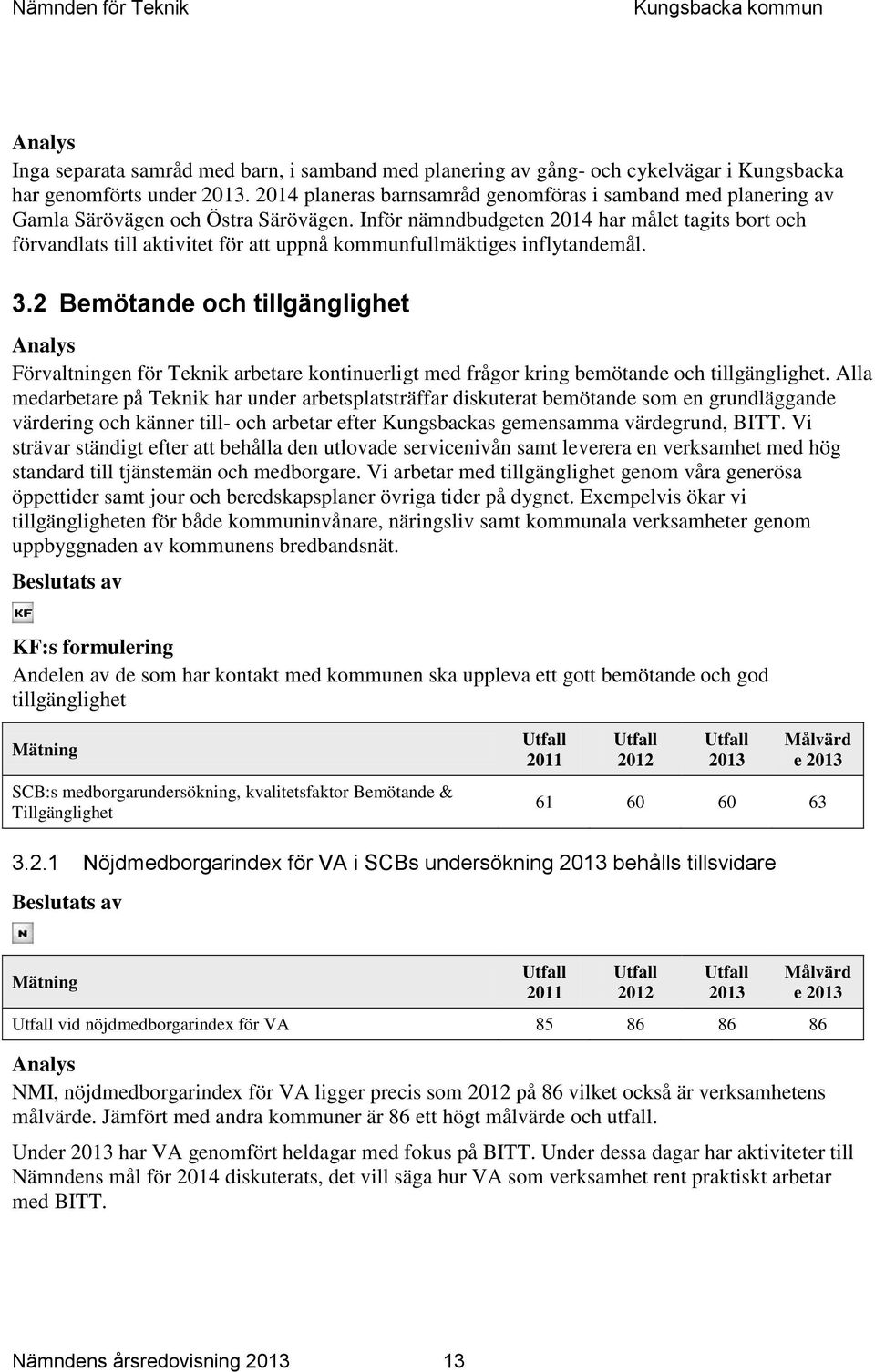 Inför nämndbudgeten 2014 har målet tagits bort och förvandlats till aktivitet för att uppnå kommunfullmäktiges inflytandemål. 3.