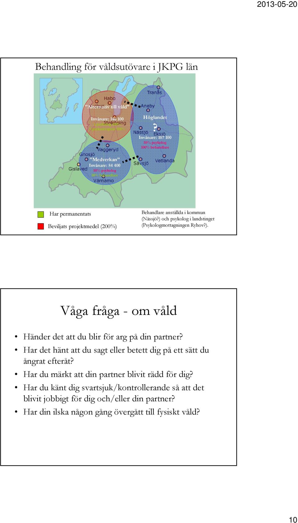 (Nässjö?) och psykolog i landstinget (Psykologmottagningen Ryhov?). Våga fråga - om våld Händer det att du blir för arg på din partner?