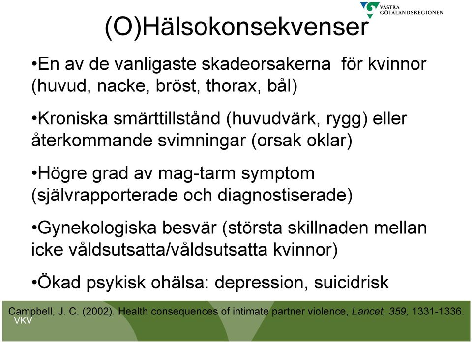 (självrapporterade och diagnostiserade) Gynekologiska besvär (största skillnaden mellan icke våldsutsatta/våldsutsatta